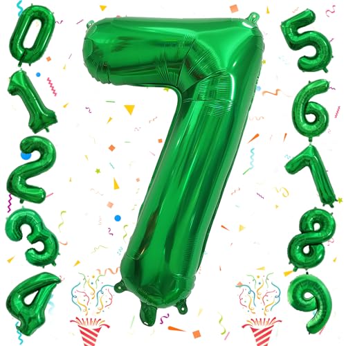 7. Geburtstag Luftballons Deko für Jungen, 40 Zoll 0–9 Set Helium Grün Zahlen Ballon, Große Dunkelgrün 7 Zahl Luftballon für Mädchen Kinder Geburtstag Party Frauen Dino Jungle Party Dekoration von Isndare