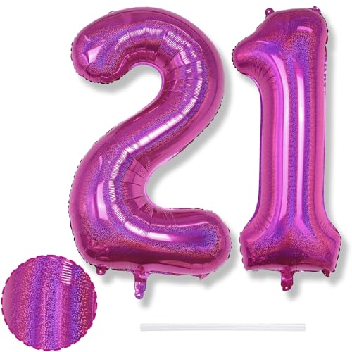 Luftballon 21. Geburtstag Deko für Frau, 40 Zoll Laser Rosa Helium Zahl 21 Luftballon Geburtstagsdeko, Riesen Folienballon Pink Zahlen 21 Ballon für Frauen Geburtstag Damen Jubiläum Party Dekoration von Isndare