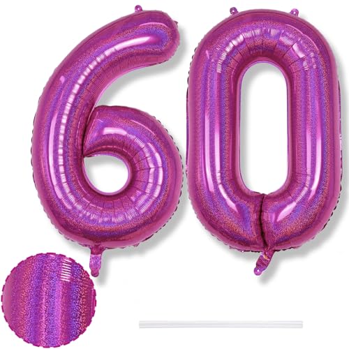 Luftballons 60. Geburtstag Deko für Frauen, 40 Zoll Laser Rosa Zahlen 60 Ballons Geburtstagdeko, XXL 60 Zahl Pink Luftballon für 60 Jarhe Geburtstag Damen Jubiläum Party Dekoration, Fliegt mit Helium von Isndare