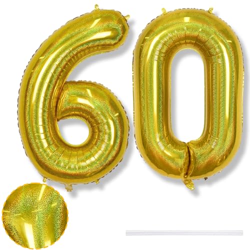 Luftballons 60. Geburtstag Deko für Mann, 40'' Laser Gold Zahlen 60 Ballon Geburtstagdeko, XXL 60 Zahl Goldene Luftballon für 60 Jarhe Geburtstag Frauen Jubiläum Party Dekoration, Fliegt mit Helium von Isndare