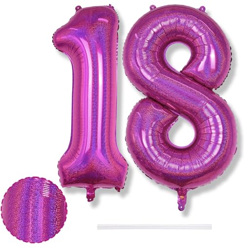 Riesen 18 Luftballon Laser Rosa für Frau, 40 Zoll Helium Hot Pink Zahlen Luftballons 18 Jarhe Geburtstagdeko, Zahl 18 Folienballon für Mädchen 18. Geburtstag Party Deko Damen Jubiläum Party Dekoration von Isndare