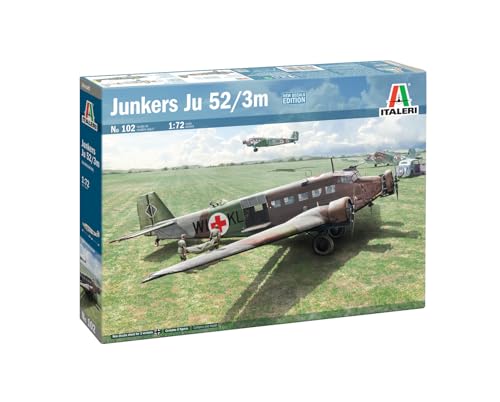 Italeri 0102 1:72 Ju-52/3m - Modellbau, Bausatz, Standmodellbau, Basteln, Hobby, Kleben, Plastikbausatz, detailgetreu, Militär Bausatz, Militär, Mehrfarbig von Italeri