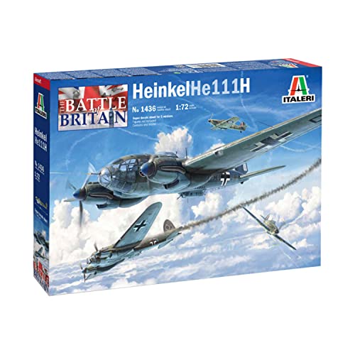 Italeri 1:72 Heinkel HE-111H-6, originalgetreue Nachbildung, Modellbau, Basteln, Hobby, Kleben, Plastikbausatz, Zusammenbauen, Nicht bemalt von Italeri