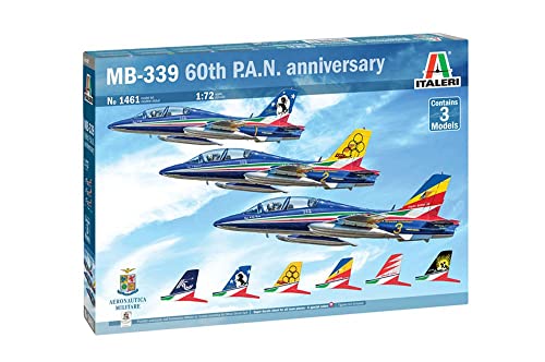 Italeri 1461 MB-339 60th Anniversary Aircraft 1461 1:72 3er Set Aermacchi MB-339 PAN 60Jah. -Bausatz, Standmodellbau, Basteln, Hobby, Kleben, Plastikbausatz, detailgetreu, Mehrfarbig, Blue von Italeri