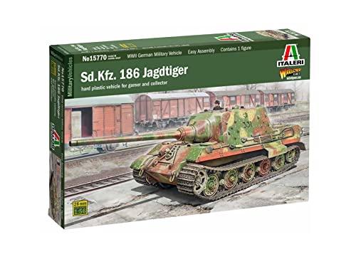 Italeri 15770 1:56 Dt. Sd.Kfz.186 Jagdtiger-Modellbau, Bausatz, Standmodellbau, Basteln, Hobby, Kleben, Plastikbausatz, detailgetreu, Mehrfarbig von Italeri