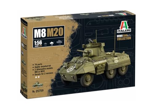 Italeri 25759 1:56 M8/M20 Greyhound - Modellbau, Bausatz, Standmodellbau, Basteln, Hobby, Kleben, Plastikbausatz, detailgetreu, Unlackiert von Italeri