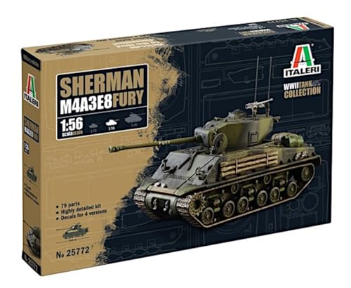 Italeri 25772 1:56 Sherman M4A3E8 Fury - Modellbau, Bausatz, Standmodellbau, Basteln, Hobby, Kleben, Plastikbausatz, detailgetreu, Unlackiert von Italeri