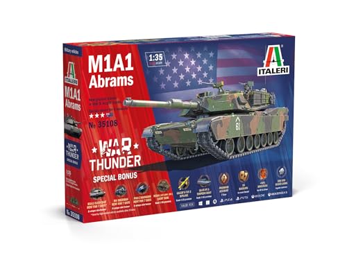 Italeri 35108 1:35 M1A1 Abrams War Thunder - originalgetreue Nachbildung, Modellbau, Plastik Bausatz, Basteln, Hobby, Kleben, Modellbausatz, Zusammenbauen, unlackiert, Militär Italeri 35108 1:35 M1A1 Abrams War Thunder - originalgetreue Nachbildung, Modellbau, Plastik Bausatz, Basteln, Hobby, Kleben, Modellbausatz, Zusammenbauen, unlackiert, Militär von Italeri