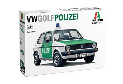 Italeri 3666S 1:24 VW Golf Mk.I Polizei - Modellbau, Bausatz, Standmodellbau, Basteln, Hobby, Kleben, Plastikbausatz, detailgetreu, Molded Color von Italeri