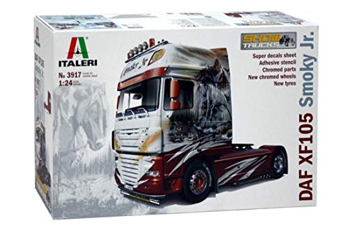 Italeri 3917 DAF Trucks XF 105 Smoky Jr. – 1:24 LKW Modell, Zugmaschine mit Airbrush, 245 mm Langer Showtruck, Modellbau, Bausatz, detailgetreu, Rot,Weiß von Italeri