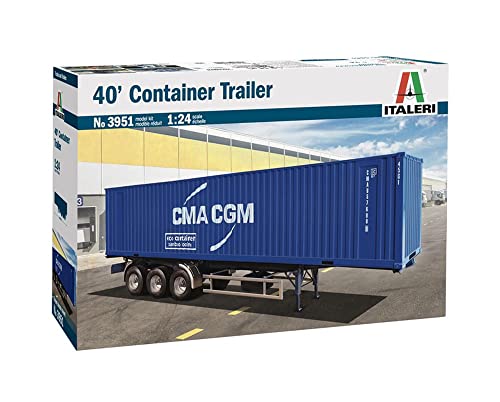 Italeri 3951S Trailer 40 ft 1:24 Container Auflieger 40Ft, Modellbau, Bausatz, Standmodellbau, Basteln, Hobby, Kleben, Plastikbausatz, detailgetreu, Blau, Large von Italeri