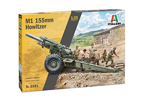 Italeri 6581S 1:35 M1 155mm Howitzer mit Crew, Modellbau, Bausatz, Standmodellbau, Basteln, Hobby, Kleben, Plastikbausatz, Mehrfarbig von Italeri