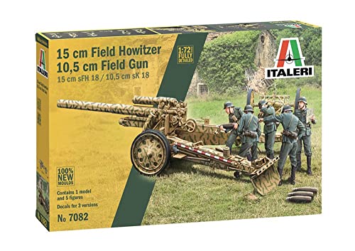 Italeri 7082S 1:72 15cm FieldHowitzer/ 10,5cm FieldGun, Modellbau, Bausatz, Standmodellbau, Basteln, Hobby, Kleben, Plastikbausatz, detailgetreu, grün von Italeri