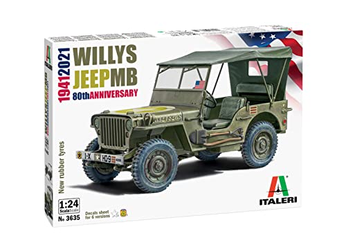 Italeri 3635 1:24 Willys Jeep MB 80th Anniversary - Modellbau, Bausatz, Standmodellbau, Basteln, Hobby, Kleben, Plastikbausatz, detailgetreu, Mehrfarbig von Italeri