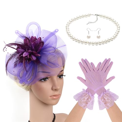 Itkcozcg Fascinator mit Spitze, Blume, Hut, Haarband, Halskette, Handschuhe für Cocktails, Veranstaltungen, Verkleidungen, Rollenspiele, Flapper-Kostüm Itkcozcg Fascinator mit Spitze, Blume, Hut, Haarband, Halskette, Handschuhe für Cocktails, Veranstaltungen, Verkleidungen, Rollenspiele, Flapper-Kostüm von Itkcozcg