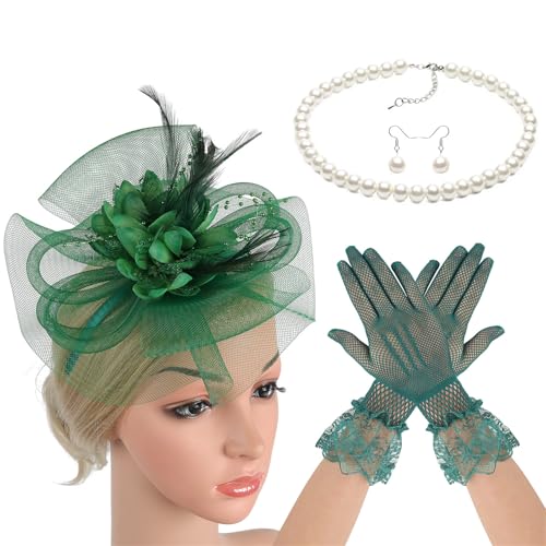 Itkcozcg Fascinator mit Spitze, Blume, Hut, Haarband, Halskette, Handschuhe für Cocktails, Veranstaltungen, Verkleidungen, Rollenspiele, Flapper-Kostüm Itkcozcg Fascinator mit Spitze, Blume, Hut, Haarband, Halskette, Handschuhe für Cocktails, Veranstaltungen, Verkleidungen, Rollenspiele, Flapper-Kostüm von Itkcozcg