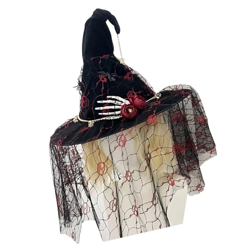 Itkcozcg Punk Skelett Hand Hexenhut mit Spinnen und Netzschleier Halloween Kostüm Zubehör für Erwachsene Frauen Männer Festival Requisiten Atmungsaktiver Hut für Cosplay Itkcozcg Punk Skelett Hand Hexenhut mit Spinnen und Netzschleier Halloween Kostüm Zubehör für Erwachsene Frauen Männer Festival Requisiten Atmungsaktiver Hut für Cosplay von Itkcozcg