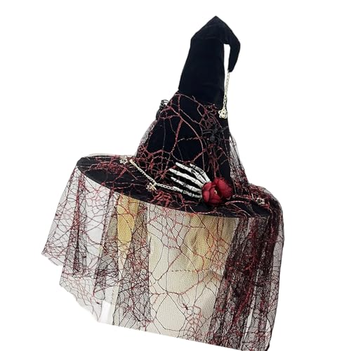 Itkcozcg Punk Skelett Hand Hexenhut mit Spinnen und Netzschleier Halloween Kostüm Zubehör für Erwachsene Frauen Männer Festival Requisiten Atmungsaktiver Hut für Cosplay Itkcozcg Punk Skelett Hand Hexenhut mit Spinnen und Netzschleier Halloween Kostüm Zubehör für Erwachsene Frauen Männer Festival Requisiten Atmungsaktiver Hut für Cosplay von Itkcozcg