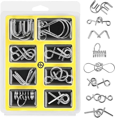 (8-teiliges Set A [Blisterbox]) Lernspielzeug aus Metall mit neun Ringen, intellektuelle Schnalle, achtteiliges Set zum Abschnallen (Gelb) von Itliety