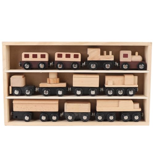 Holzeisenbahn-Spielzeugset, Massivholz-Eisenbahnspielzeug für Kinder über 2 Jahre, Kompatibel mit Gleisen und Passendem Szenendesign, Verpackt in Einer Runden Holzkiste Zum von Itonash