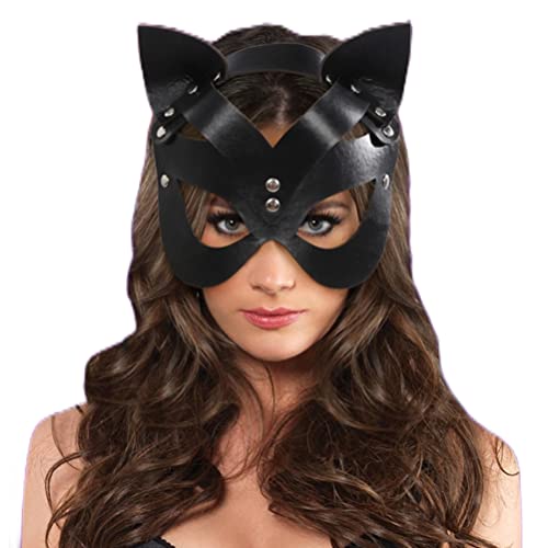 Itonash Damen-Ledermasken, Cosplay-Gesichtsbedeckung, Hasenohren-Fuchs-Katzenmaske, Leder-Halbgesichtsmaske, Maskerade-Party-Maske Cosplay, Halloween, Kostümzubehör, Requisiten von Itonash