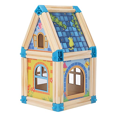 Itonash Holzhausbaustein Kultivieren Sie die Logische Denkfähigkeit von Kindern, Niedliche Cartoon -Holzbausteine ​​für Bildungsspaß, mit Cartoon House Building Block von Itonash