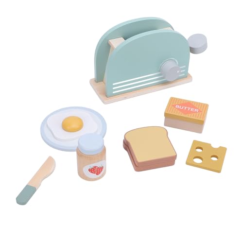 Itonash Kinder Spielen Toaster-Set, Massivholzmaterial, Fördern die Fantasie, Eltern-Kind-Interaktion, Erlernen Grundlegende Kochfähigkeiten, Toaster-Spielset aus Holz, Zubehörset, von Itonash