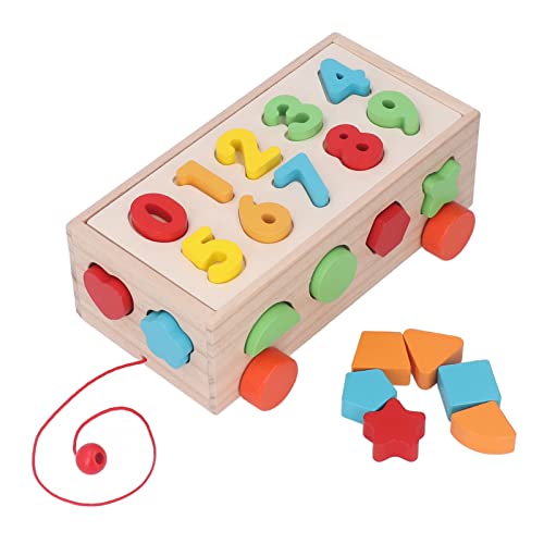 Itonash Montessori-Holzspielzeug, Geometrische Formblöcke, Sortierspielzeug, Bunte Holznummernblöcke, Passender Zugwagen für Kinder von Itonash