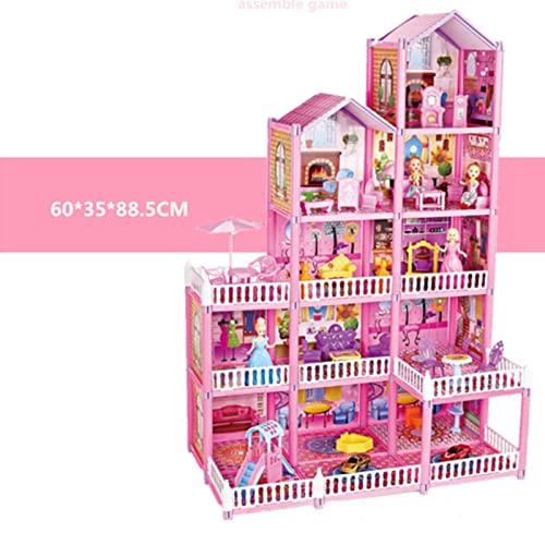 Itonash Pink 278pcs Doll House Building Toys DIY Miniatur Dollhouse, Gehirntraining, Schlossgebäude -Kit für Mädchen, mit 5 Stockwerken, 13 Räumen, Accessoires von Itonash