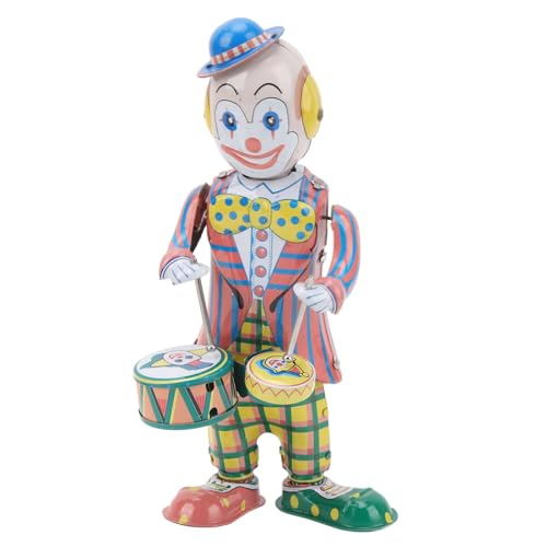 Itonash Retro-Clown-Figur Zum Aufziehen aus Weißblech, Trommelndes Clown-Spielzeug für, Handgefertigtes Nostalgisches Sammlergeschenk, Tischdekoration, Trommelnde Clown-Figur von Itonash