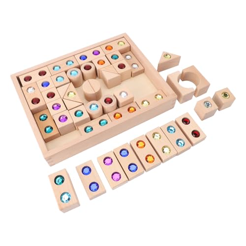 Itonash Shiny Stones Acryl-Stapelblöcke, Montessori-Puzzlespielzeug mit Eichenholz, Pädagogisches Perlenmontagedesign, Zur Pädagogischen Bereicherung von Itonash