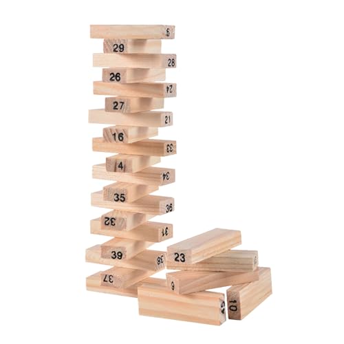 Itonash Timber Tower Block-Stapelspiel 54 Teile, Zahlenlernen Zur Entwicklung Logischen Denkens mit Würfeln, Lustiges Holzspiel für Kinder, Freunde und Familie von Itonash