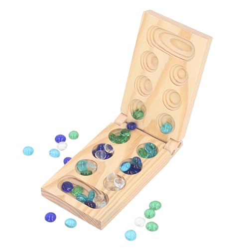 Mancala-Brettspiel, Mancala-Brettspiel, Brettspiel mit Faltbarem Holzbrett, Steinkieseln, Holzbrettspiele für Kinder und Erwachsene (Klein) von Itonash