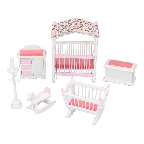 Moderne 1:12 Dollhouse Schlafzimmer Möbelset, Birkenmaterial, Mehrere Sets für Schlafzimmer, Wohnzimmer mit Modem und Raffiniertem Stil, Rosa Weißes Zimmerzubehör Spielzeug von Itonash