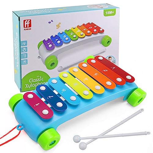 Xylophon für Kinder, 8 -Ton -Xylophon Hand -Percussion -Instrument Musikspielzeug, mit Karren Rad, Frühe Musikalische Kreativität für Kleinkinder von Itonash