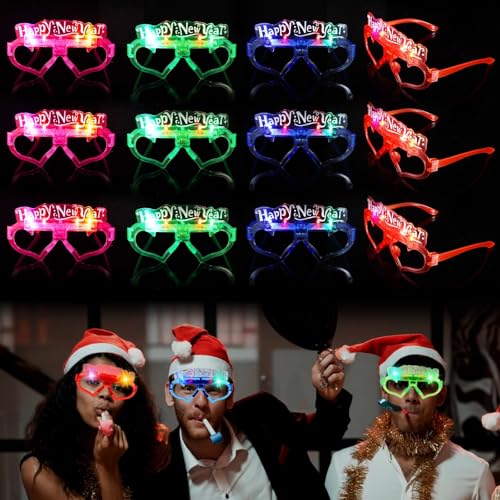 Itoyx LED-Brille, Frohes neues Jahr, leuchtende Brille, Herzrahmen, bunte LED-Partybrille, 3 Blinkmodi, Neon-Partybrille für Kleinen, Erwachsene, Neujahr, Feiern, Events, 12 Stück von Itoyx