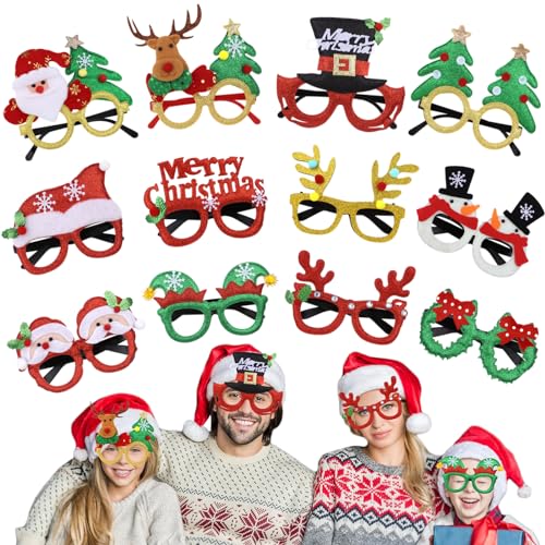 Itoyx Weihnachtsbrillen,12 Stück Partybrillen Set fotobox weihnachtsassesoires weihnachten brille weihnachtsmützen weihnachtsverkleidungen Kinder Partybrillen Lustige Brille für Partydekoration von Itoyx