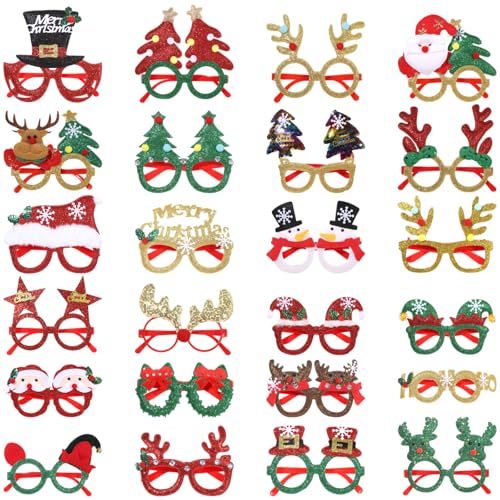 Itoyx Weihnachtsbrillen,24 Stück Partybrillen Set fotobox weihnachtsassesoires weihnachten brille weihnachtsmützen weihnachtsverkleidungen Kinder Partybrillen Lustige Brille für Partydekoration von Itoyx