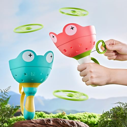 Ivtivfu 2PCS Manual Capture Game mit 12 Scheiben, Flying Disc Launcher Spielzeug, Outdoor-Spielzeug für Kinder im Alter von 3-12, Kleinkind Chasing Spielzeug, Familie Spielzeug für Weihnachten von Ivtivfu