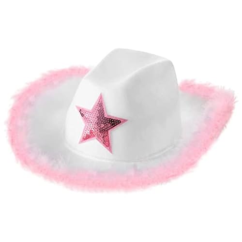 Ixkbiced Rosa Feder Cowgirl Hut Stern Frauen Party Hüte Party Requisiten Cosplay Party Geburtstag Party Hüte Sternhüte für Frauen von Ixkbiced