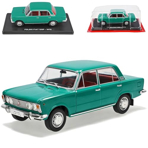 Ixo FIAT 125 P Polski Limousine Grün Blau 1967-1972 Mit Sockel 1/24 Modell Auto mit individiuellem Wunschkennzeichen von Ixo