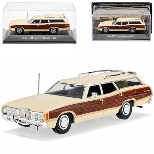 Ixo Ford LTD Country Squire Kombi Beige mit Braun 1972 mit Sockel und Vitrine 1/43 Modell Auto von Ixo