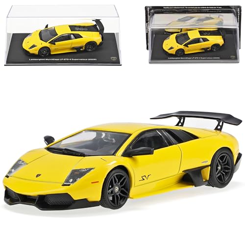 Ixo Lamborgihini Murcielago LP 670-4 Superveloce Coupe Gelb 2003-2010 mit Sockel und Vitrine 1/43 Modell Auto mit individiuellem Wunschkennzeichen von Ixo