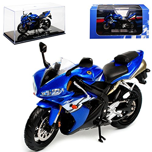 Ixo Yamah. YZF-R1 Blau mit Sockel und Vitrine 1/24 Atlas Modell Motorrad mit individiuellem Wunschkennzeichen von Ixo