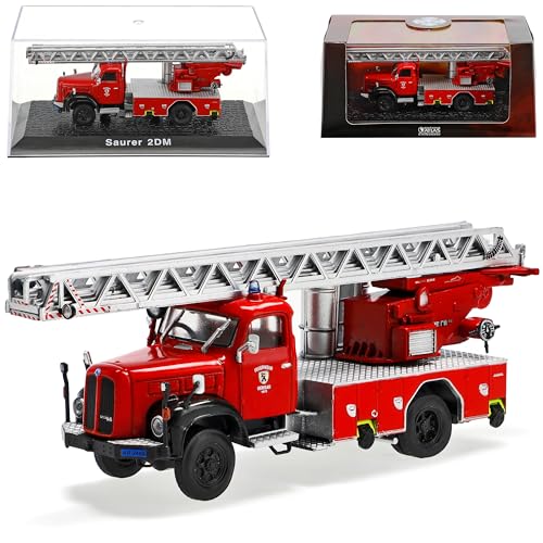 Magirus Saurer Iveco 2 DM DL 30 Feuerwehr Herisau Rot mit Sockel und Vitrine 1/72 Atlas Modell Auto von Ixo