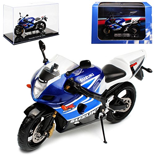 IXO Suzuki GSX-R 1000 Blau Weiss mit Sockel und Vitrine 1/24 Atlas Modell Motorrad mit individiuellem Wunschkennzeichen von IXO