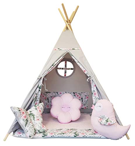 Izabell Kinder Spielzelt Teepee Tipi Set für Kinder drinnen draußen Spielzeug Zelt Indianer Indianertipi mit Fenster Tipi mit Zubehör Tipizelt Garden von Izabell