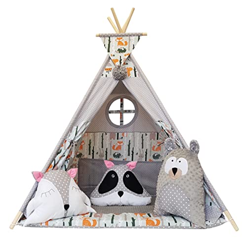 Izabell® Spielzelt Teepee Tipi Set für Kinder drinnen draußen Spielzeug Zelt Indianer Indianertipi mit Fenster Tipi mit Zubehör Tipizelt von Izabell