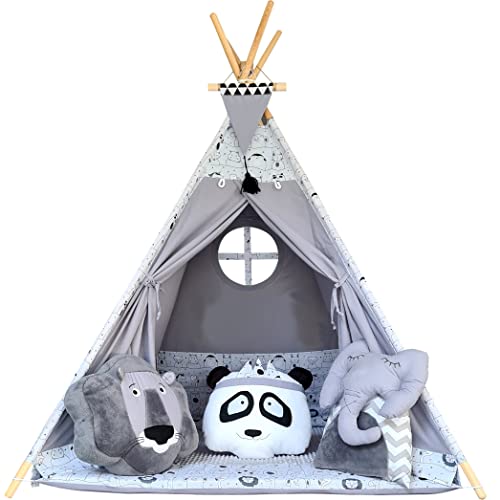 Izabell Zelt für Kinder Tipi Kinder Spielzelt Teepee Zelt mit Fenster Tipizelt Spielset für Kinder SAFARI von Izabell