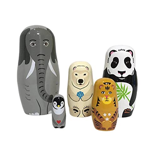 J-ouuo Nesting Dolls, 5 Stück Matrjoschka-Holz-Stapel-Set – handgefertigtes Holz mit verschiedenen Mustern, kleine Gegenstände, 5-lagiges, handgefertigtes Nesting-Spielzeug von J-ouuo